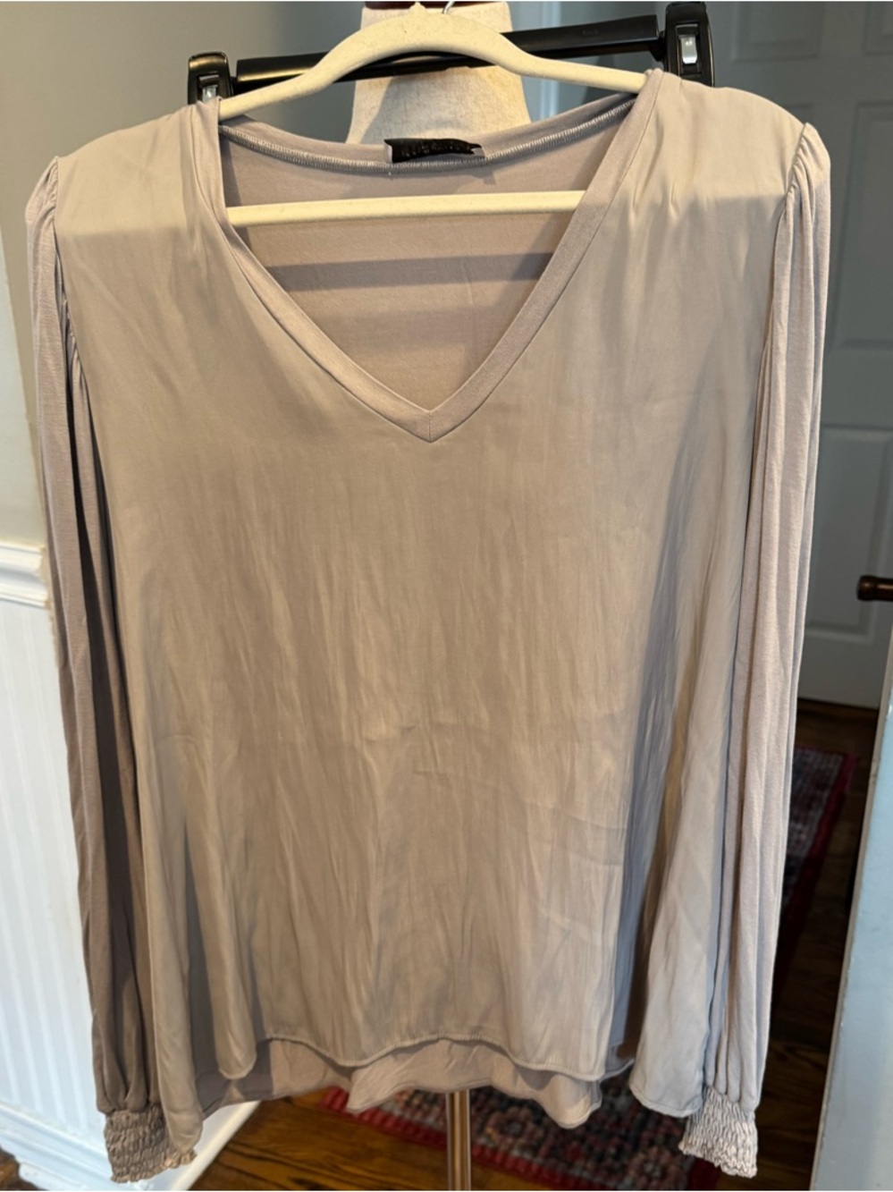 Lola & Sophie Taupe V-Neck Long Sleeve Blouse